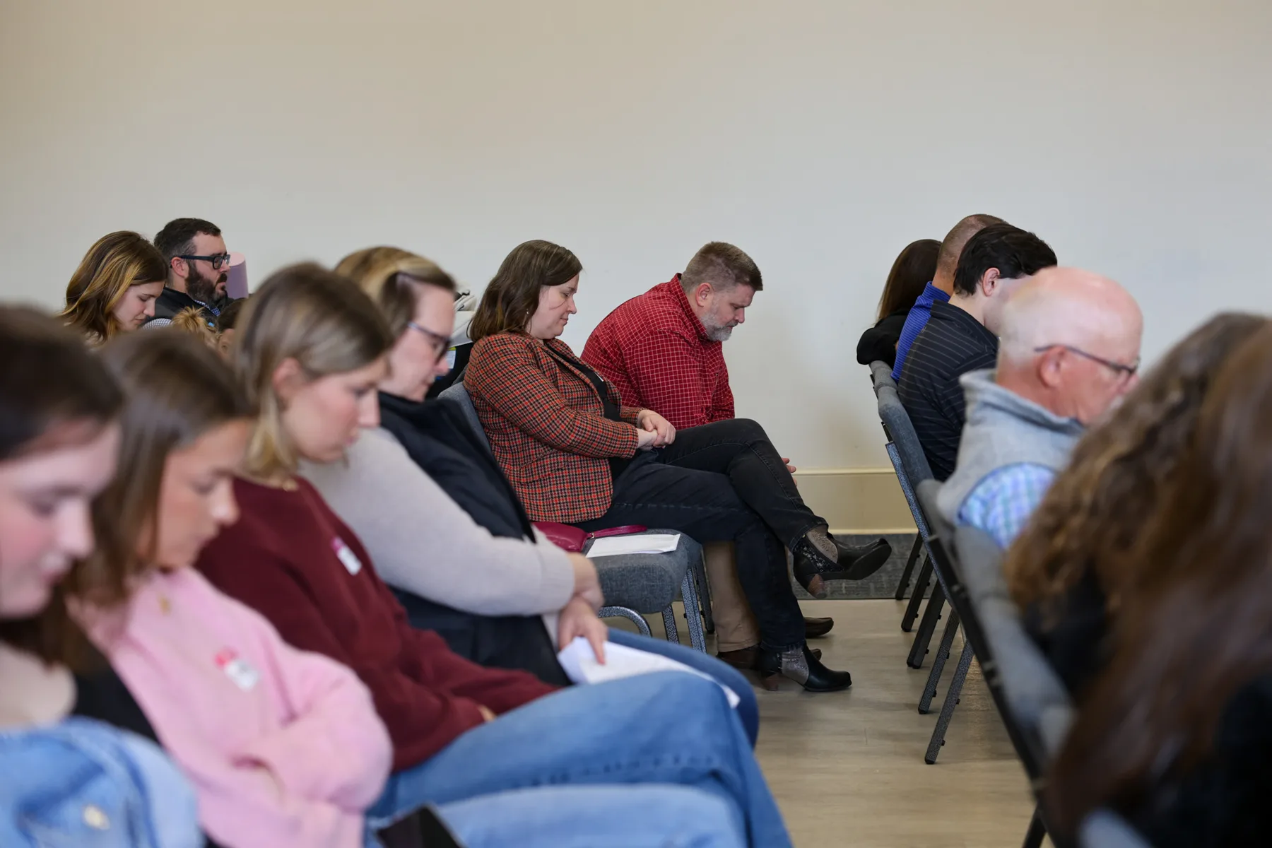 The congregation seated together during Sunday worship